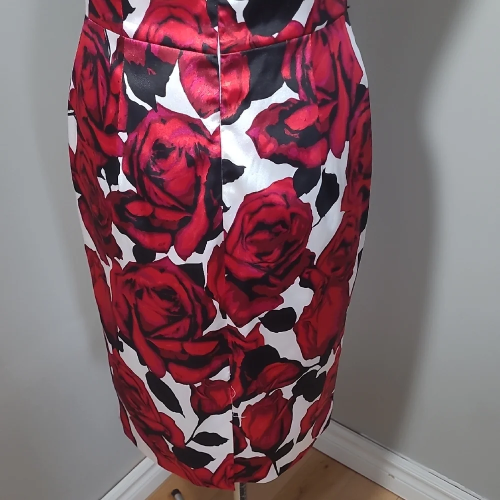 SZ6 Joseph Ribkoff Dress Red Rose Satin Print Midi - Picture 9 of 10
